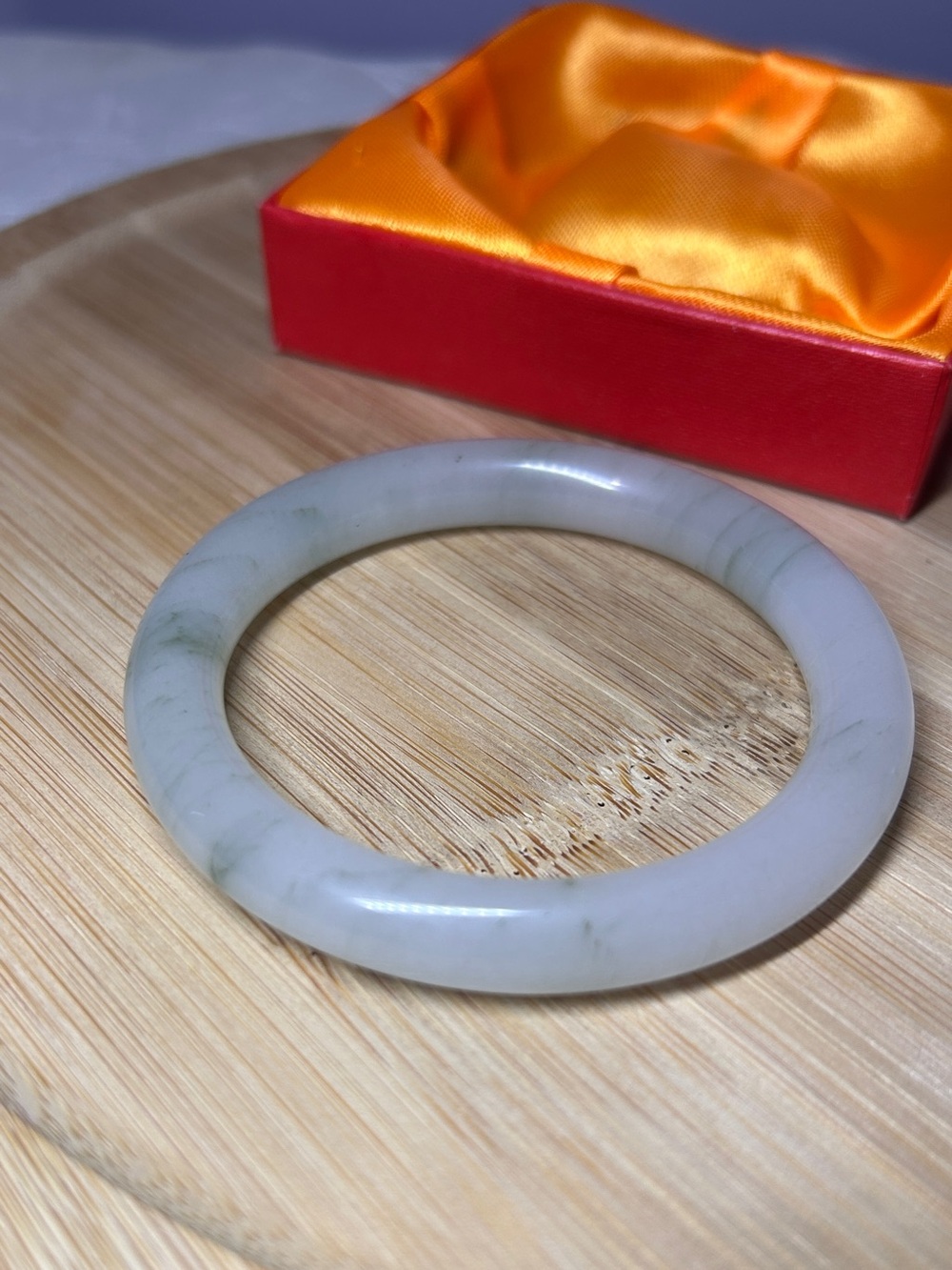 Natural Tianshan Jade Bangle | 57mm Inner Diameter | White with Green Accents
